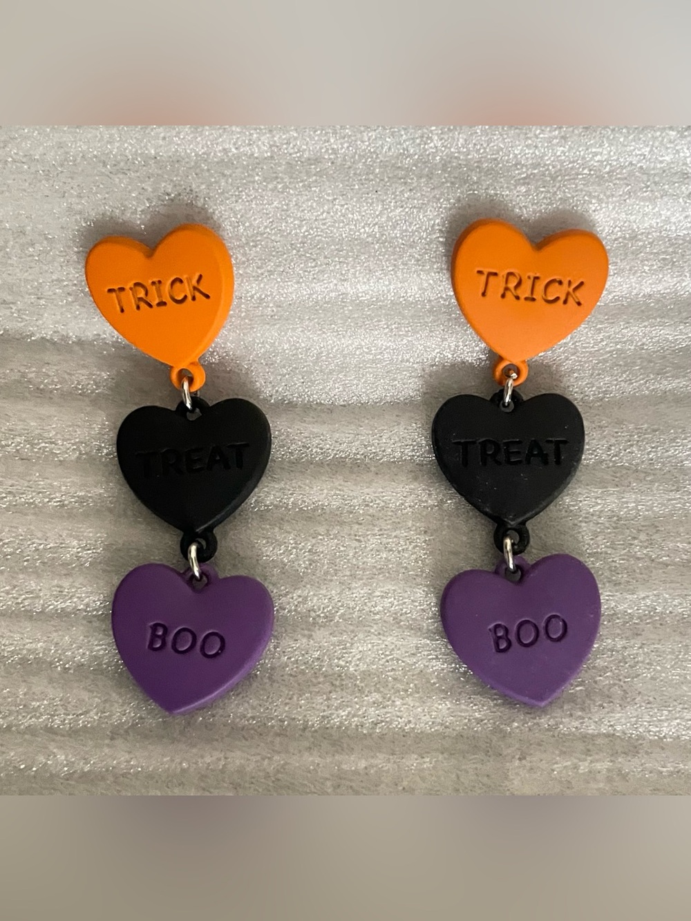 Halloween Heart Drop Earrings Orange, Black and Purple